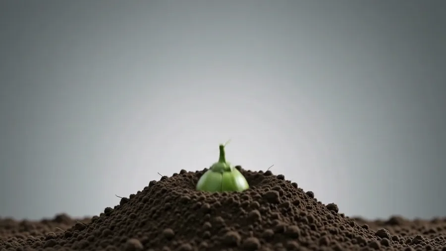 An Aquilaria seed capsule resting on a prepared mound of dark, friable nursery soil