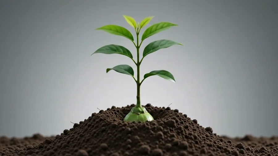 A young Aquilaria seedling with four expanded leaves growing from a nursery mound
