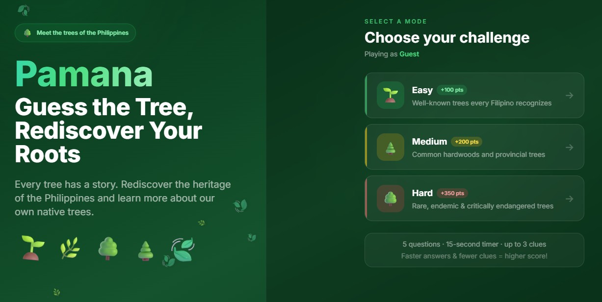 Pamana — the game menu screen