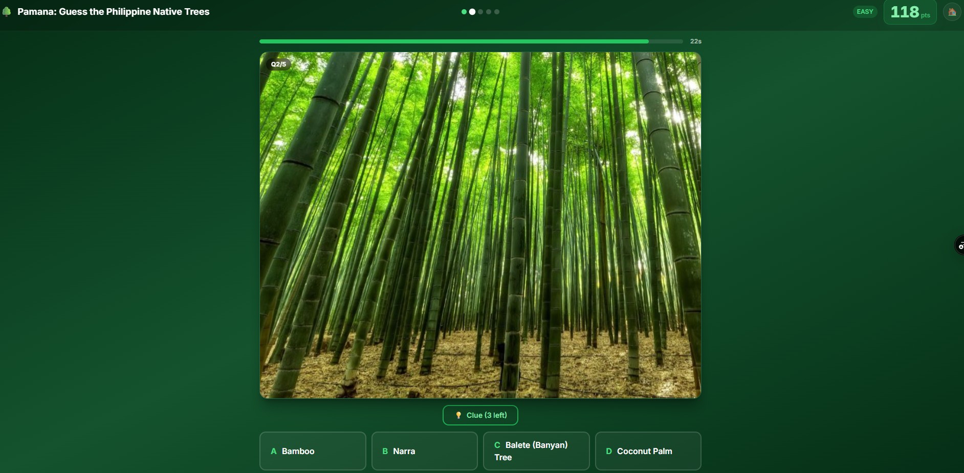 Pamana — guess the tree game screen
